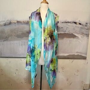 Decorated Originals Open Front Beach Cover-Up XL to 3XL Watercolor Floral Pastel